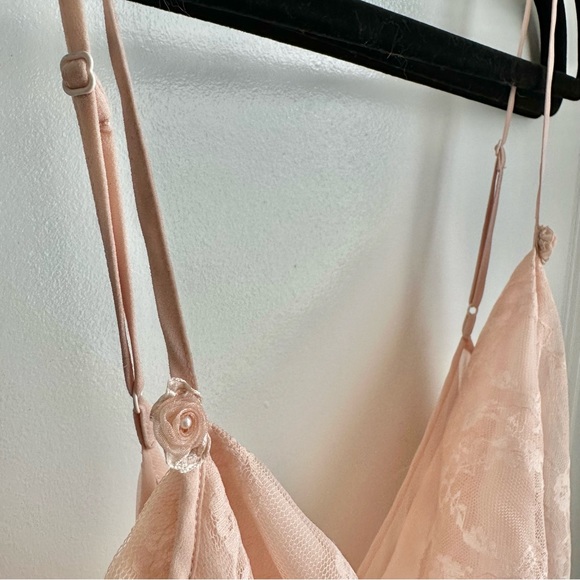 Pale Peachy-Pink Sheer Nightie with Floral Lace Overlay - Picture 4 of 6